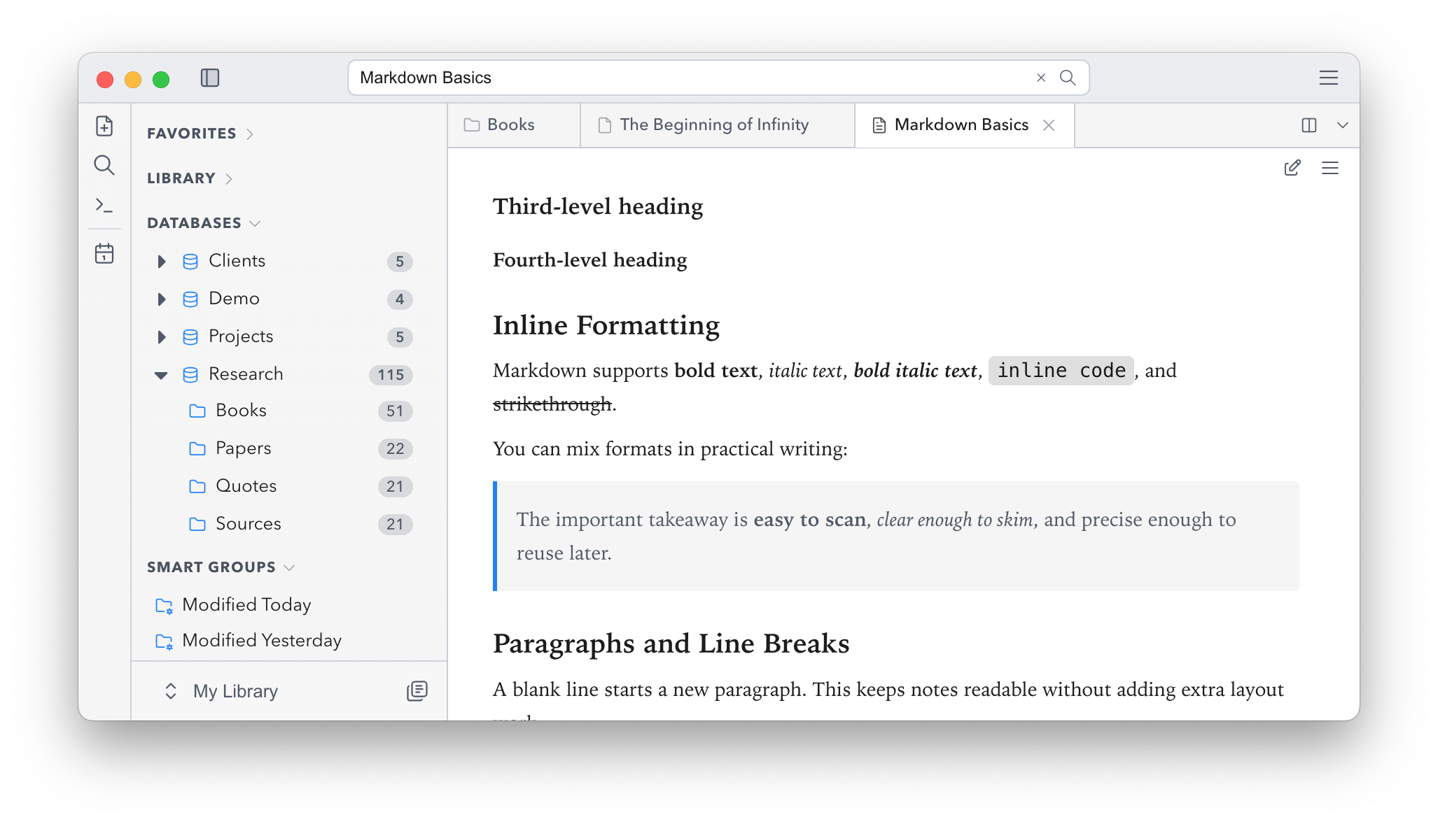 Ordobase showing a Markdown document in the desktop app.