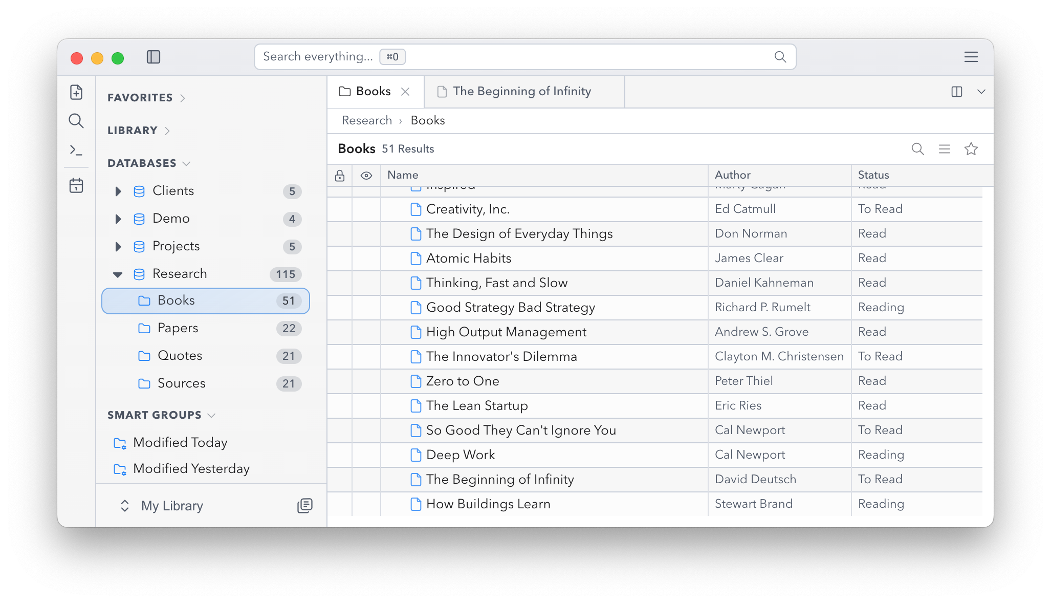 Ordobase desktop app showing the library sidebar and a document table.
