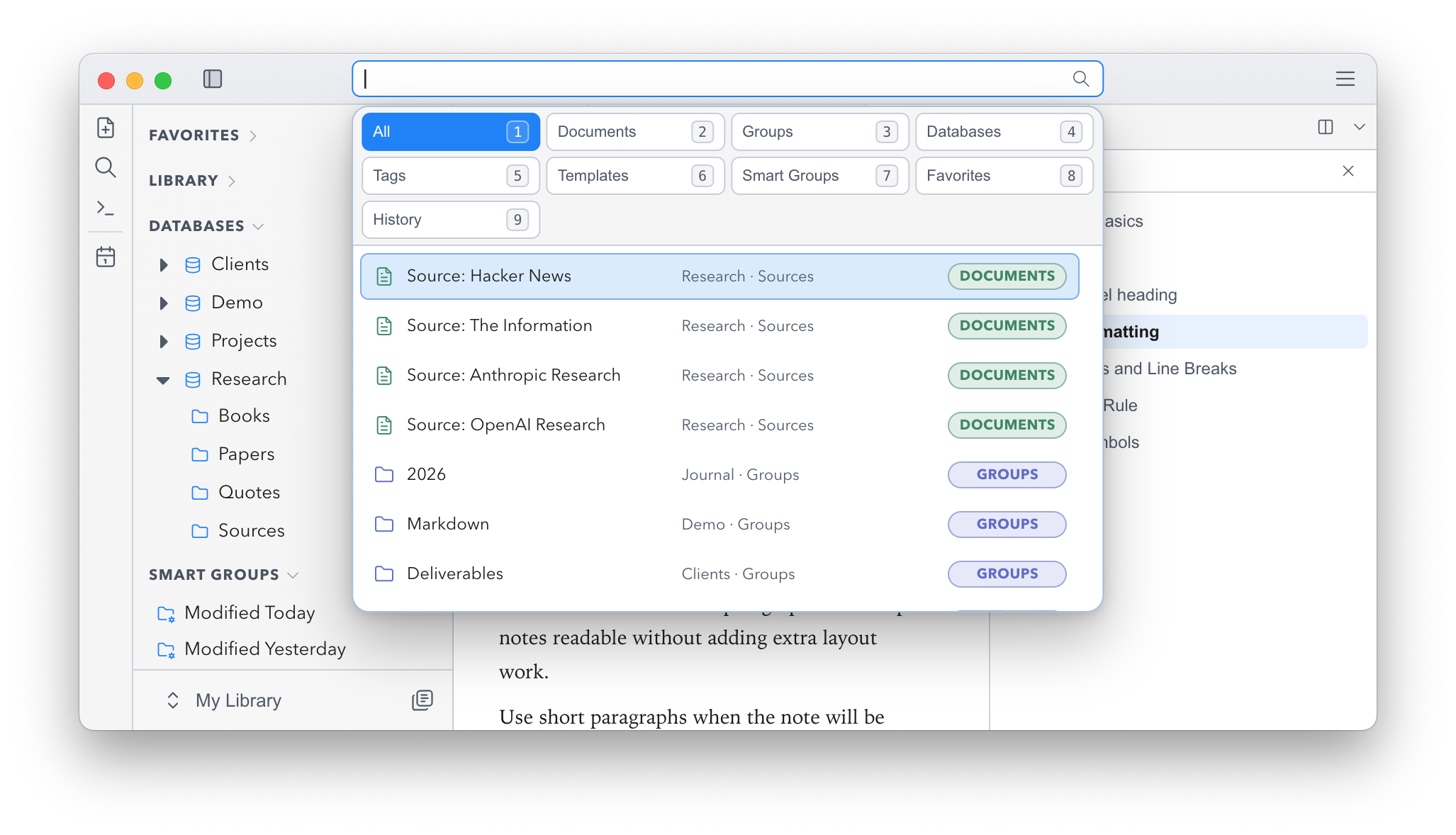 Ordobase quick search bar in the desktop app.